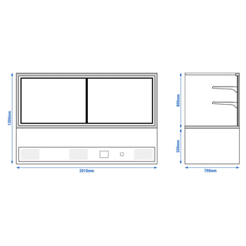 Witryny ekspozycyjne na ciasta - 2010 mm - z oświetleniem LED & 2 półkami - Prime Gastro