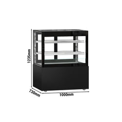 Witryna ekspozycyjna na ciasta MADRID - 1000 mm - z oświetleniem LED, kurtyną & 2 półkami - Czarny mat