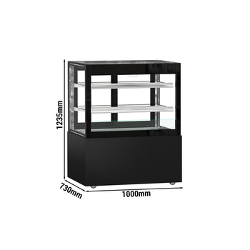 Witryna ekspozycyjna na ciasta MADRID - 1000 mm - z oświetleniem LED, kurtyną & 2 półkami - Czarny mat - Prime Gastro