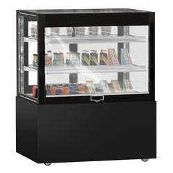 Witryna ekspozycyjna na ciasta MADRID - 1000 mm - z oświetleniem LED, kurtyną & 2 półkami - Czarny mat