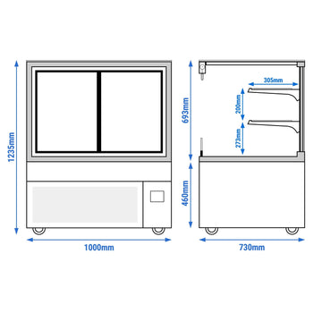 Witryna ekspozycyjna na ciasta MADRID - 1000 mm - z oświetleniem LED, kurtyną & 2 półkami - Czarny mat - Prime Gastro
