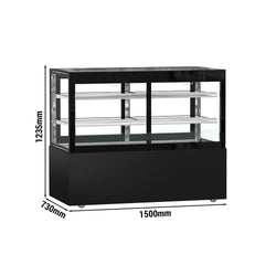 Witryna ekspozycyjna na ciasta MADRID - 1500 mm - z oświetleniem LED, kurtyną & 2 półkami - Czarna matowa