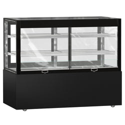 Witryna ekspozycyjna na ciasta MADRID - 1500 mm - z oświetleniem LED, kurtyną & 2 półkami - Czarna matowa