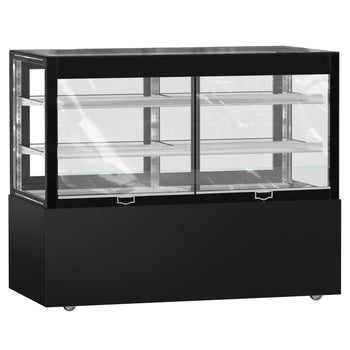 Witryna ekspozycyjna na ciasta MADRID - 1500 mm - z oświetleniem LED, kurtyną & 2 półkami - Czarna matowa - Prime Gastro