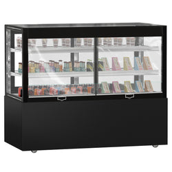 Witryna ekspozycyjna na ciasta MADRID - 1500 mm - z oświetleniem LED, kurtyną & 2 półkami - Czarna matowa