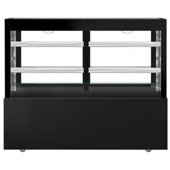 Witryna ekspozycyjna na ciasta MADRID - 1500 mm - z oświetleniem LED, kurtyną & 2 półkami - Czarna matowa - Prime Gastro