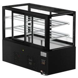 Witryna ekspozycyjna na ciasta MADRID - 1500 mm - z oświetleniem LED, kurtyną & 2 półkami - Czarna matowa