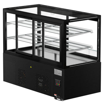 Witryna ekspozycyjna na ciasta MADRID - 1500 mm - z oświetleniem LED, kurtyną & 2 półkami - Czarna matowa - Prime Gastro