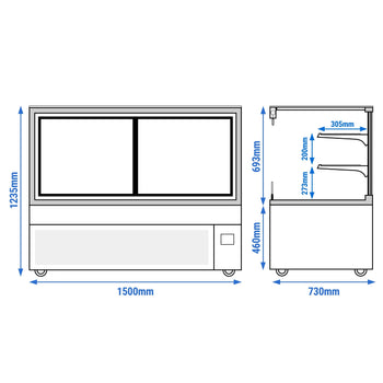 Witryna ekspozycyjna na ciasta MADRID - 1500 mm - z oświetleniem LED, kurtyną & 2 półkami - Czarna matowa - Prime Gastro