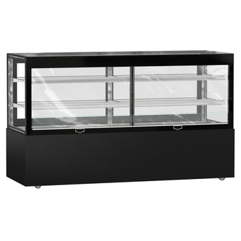 Witryna ekspozycyjna na ciasta MADRID - 2000 mm - z oświetleniem LED, kurtyną & 2 półkami - Czarna matowa - Prime Gastro