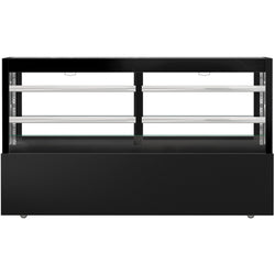 Witryna ekspozycyjna na ciasta MADRID - 2000 mm - z oświetleniem LED, kurtyną & 2 półkami - Czarna matowa