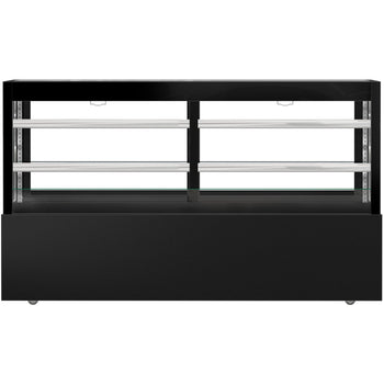 Witryna ekspozycyjna na ciasta MADRID - 2000 mm - z oświetleniem LED, kurtyną & 2 półkami - Czarna matowa - Prime Gastro