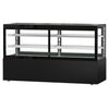 Witryna chłodnicza panoramiczna cukiernicza MADRID samoobsługowa - 710L - 2000mm - podwójne przeszklenie - prostokątna - z 2 półkami - z oświetleniem LED - z kurtyną nocną - Czarny mat