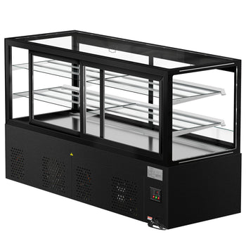 Witryna ekspozycyjna na ciasta MADRID - 2000 mm - z oświetleniem LED, kurtyną & 2 półkami - Czarna matowa - Prime Gastro