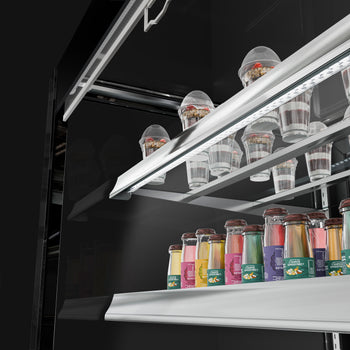 Witryna ekspozycyjna na ciasta MADRID - 1000 mm - z oświetleniem LED, kurtyną & 2 półkami - Czarny mat - Prime Gastro