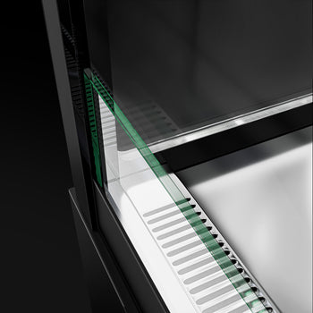 Witryna ekspozycyjna na ciasta MADRID - 1500 mm - z oświetleniem LED, kurtyną & 2 półkami - Czarna matowa - Prime Gastro