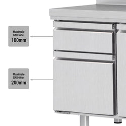 Stół chłodniczy PREMIUM PLUS - 1468x600mm - 250L - z 1 drzwiami - z 2 szufladami - z rantem - na rynek PL
