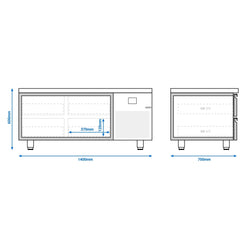 Podstawa chłodnicza Premium - 1400 mm - 135 litrów - 4 szuflady