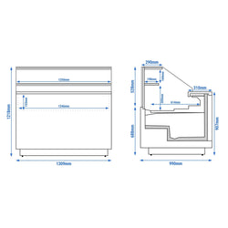 Witryna cukiernicza RIGA - 1370x990mm - 138L - z 2 drzwiami - 2 półki - z oświetleniem LED