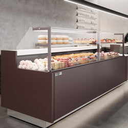 Witryna chłodnicza cukiernicza RIGA - 2620x990mm - 275L - z 4 drzwiami - 2 półki - z oświetleniem LED - na rynek PL