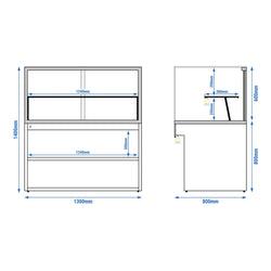 Witryna cukiernicza TORONTO - 1300 mm - czarny panel przedni - z oświetleniem LED & 2 półkami