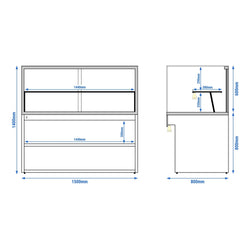 Witryna cukiernicza TORONTO - 1500 mm - czarny panel przedni - z oświetleniem LED & 2 półkami