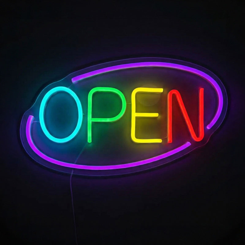 Neon LED – OPEN – z regulacją jasności – magenta – kolorowy