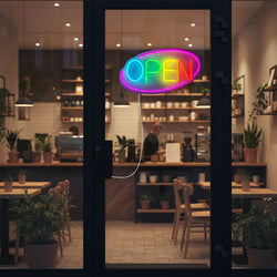 Neon LED – OPEN – z regulacją jasności – magenta – kolorowy