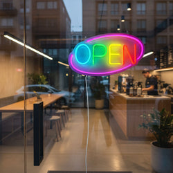 Neon LED – OPEN – z regulacją jasności – magenta – kolorowy