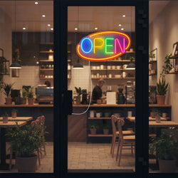 LED Leuchtschild - OPEN – dimmbar - Orange - Bunt
