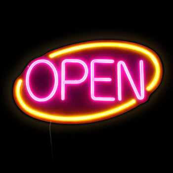 LED Leuchtschild - OPEN – dimmbar - Gelb - Magenta