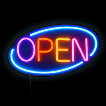 LED Leuchtschild - OPEN – dimmbar - Blau - Bunt