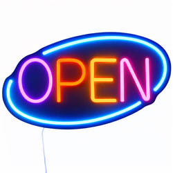 LED Leuchtschild - OPEN – dimmbar - Blau - Bunt