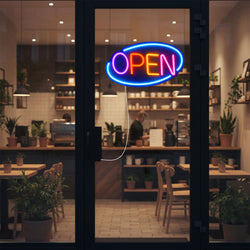 LED Leuchtschild - OPEN – dimmbar - Blau - Bunt