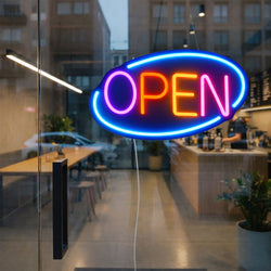 LED Leuchtschild - OPEN – dimmbar - Blau - Bunt