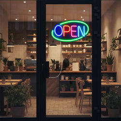 LED Leuchtschild - OPEN – dimmbar - Grün - Bunt