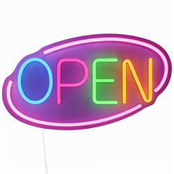 LED Leuchtschild - OPEN – dimmbar - Rosa - Bunt
