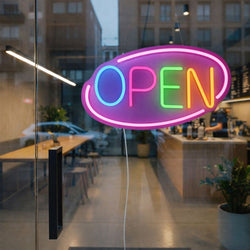 LED Leuchtschild - OPEN – dimmbar - Rosa - Bunt