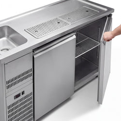 Profesjonalna stacja barmańska PREMIUM PLUS - 1550x700mm - 2 Drzwi - z komorą zlewową po lewej