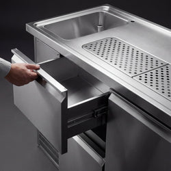 Profesjonalna stacja barmańska PREMIUM PLUS - 1950x700mm - 1 Drzwi & 2 Szuflady - z 2 zlewami po lewej stronie