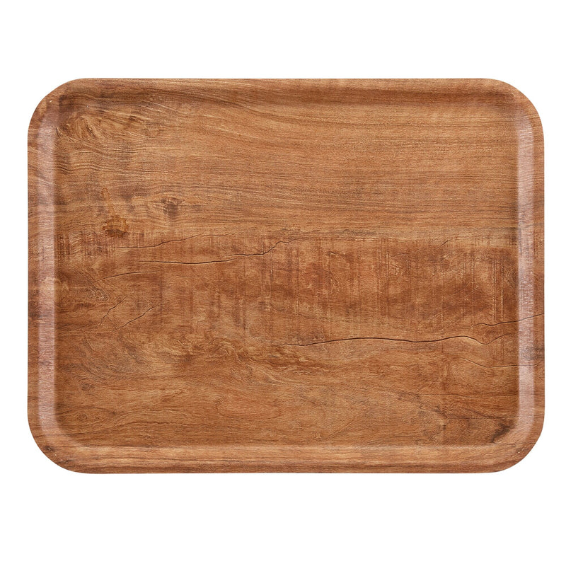 (24 sztuki) CAMBRO | MADEIRA – taca laminowana – prostokątna – 360 x 460 mm – wygląd drewna – oliwkowo - brązowa