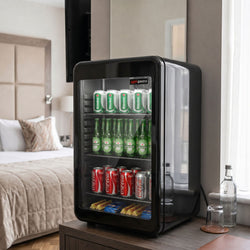 Lodówka minibarowa – 500 mm – 120 litrów – z 1 szklanymi drzwiami (czarna)