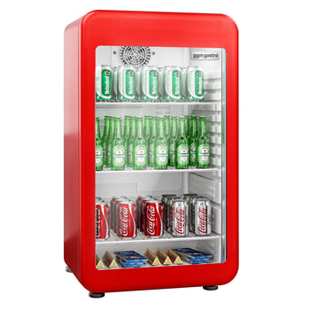 Commercial Mini Bar Refrigerator - 500mm - 120L - with 1 glass door & reversible hinges - Red - Double-glazed glass door
