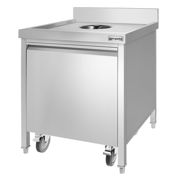 Kosz na śmieci - 50 litrów - z pojemnikiem na kółkach - otwór do wrzucania śmieci i wysuwana przednia część - stal nierdzewna - Prime Gastro