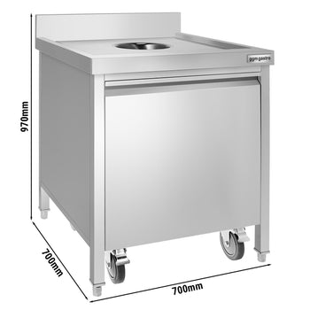 Kosz na śmieci - 50 litrów - z pojemnikiem na kółkach - otwór do wrzucania śmieci i wysuwana przednia część - stal nierdzewna - Prime Gastro