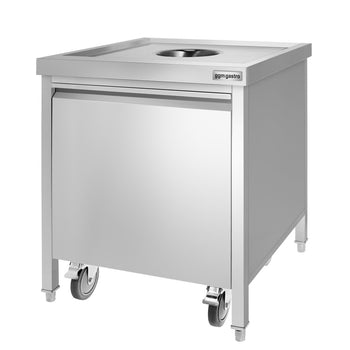 Kosz na śmieci - 50 litrów - z pojemnikiem na kółkach - otwór do wrzucania śmieci i wysuwana przednia część - stal nierdzewna - Prime Gastro