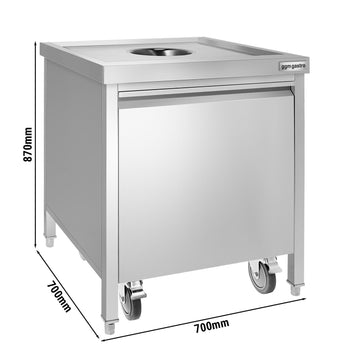 Kosz na śmieci - 50 litrów - z pojemnikiem na kółkach - otwór do wrzucania śmieci i wysuwana przednia część - stal nierdzewna - Prime Gastro