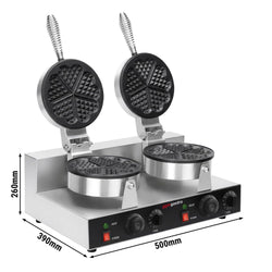 Gofrownica - Podwójna - 2,6kW - okrągła serca - Ø 180mm - na 2 szt. - płyty z powłoką teflonową