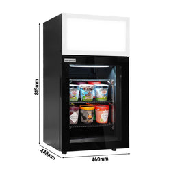 Minibar z zamrażarką - 460 mm - z 1 szklanymi drzwiami & wyświetlaczem reklamowym