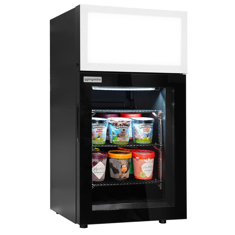 Minibar z zamrażarką - 460 mm - z 1 szklanymi drzwiami & wyświetlaczem reklamowym